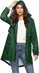 Avoogue Womens Raincoats Waterproof Cinch Waist Breathable All Weather Jacket Long Black