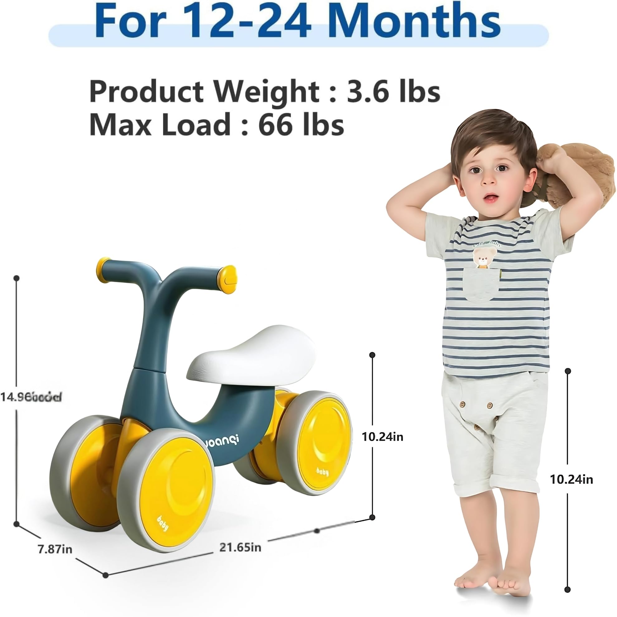 Balance Bike Baby for 1-2 Year Old Boys Girls,12-36 Month Toddler Best First Birthday Gift Children Walker,Train Your Baby from Standing to Walking-(Teal), Rigid, Balance Bike, 14.9 X 21.65 Inches - Image 6 thumbnail