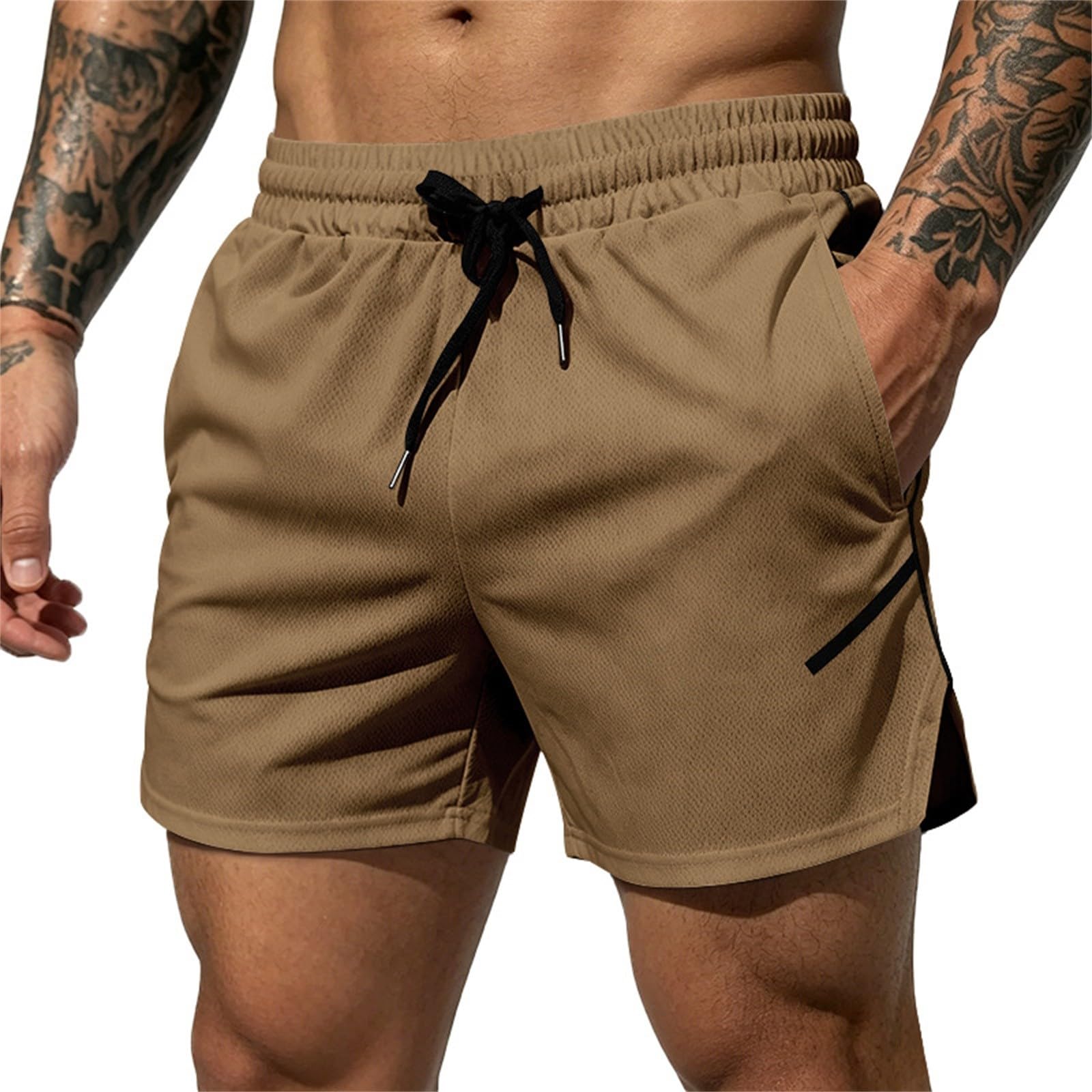 Pantaloncini sportivi da uomo elasticizzati: pantaloni corti ad asciugatura rapida | Pantaloncini da corsa traspiranti, vestibilità ampia, vita elasticizzata, con coulisse, gamba dritta, per jogging