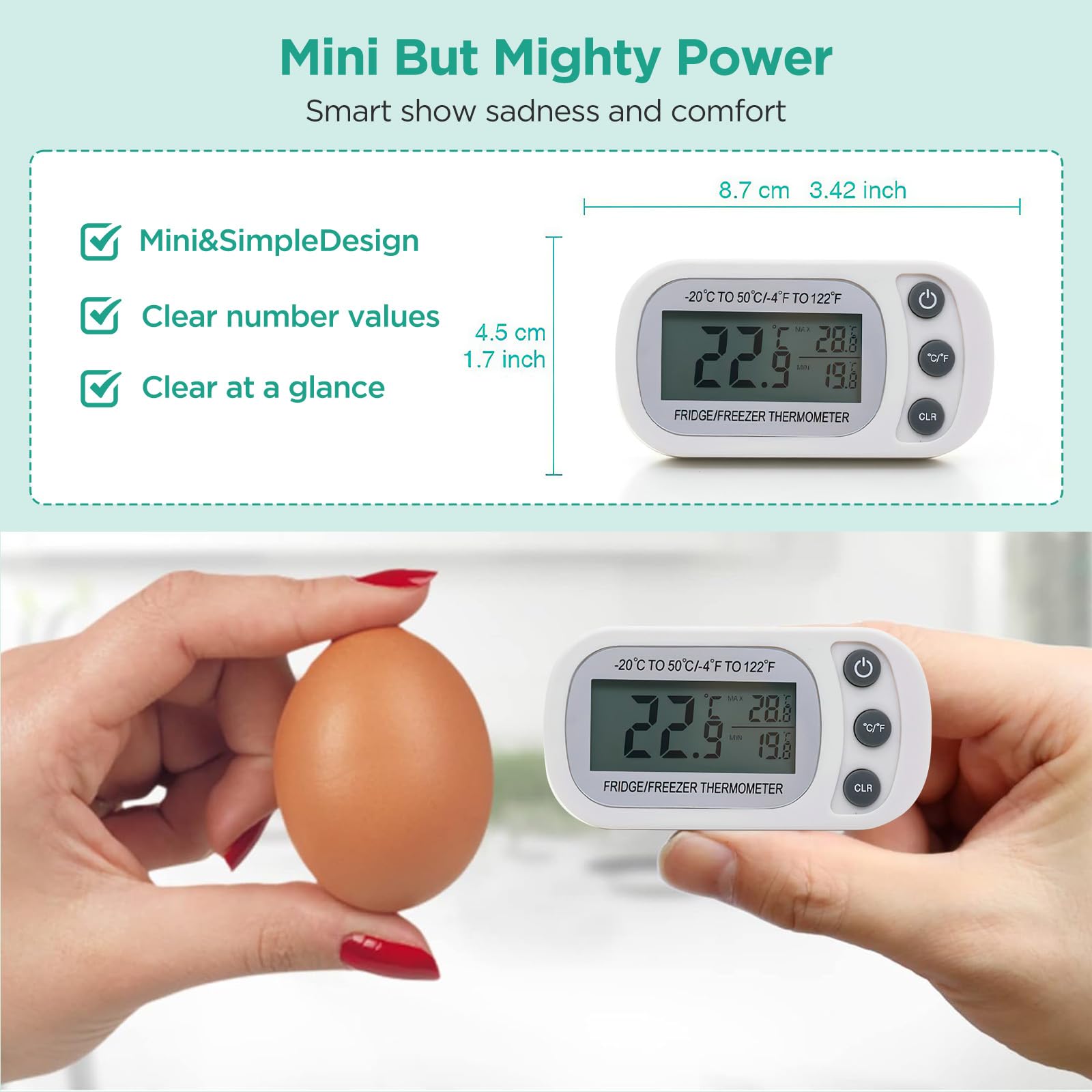 Thermomètre de Réfrigérateur, Thermomètre à Congélateur Numérique avec Crochet, Écran LCD Facile à Lire, Adapté aux Cuisines, Restaurants, Bars, Cafés