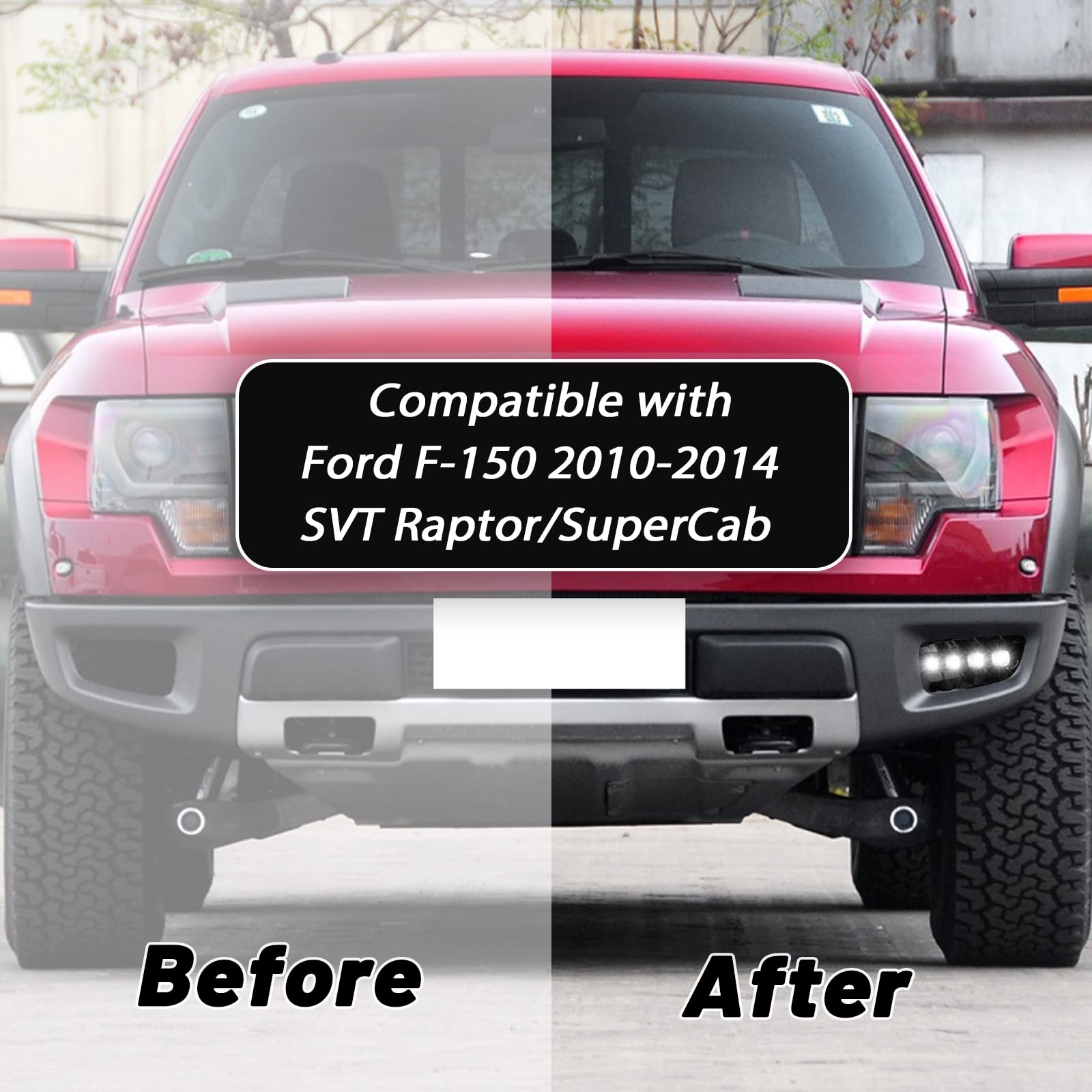 GEEGEETOP Switchback White Amber LED Front Fog Daytime Sequential Running Lamp Bumper Light LED Turn Signal Feature Compatible with Ford F150 2010-2014 SVT Raptor