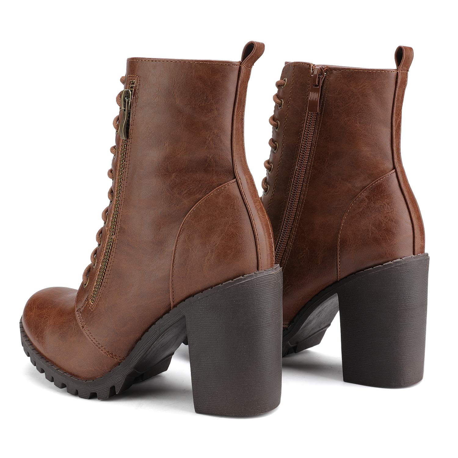 DREAM PAIRS Botines de combate para mujer, de tacón grueso, con cordones, a la moda