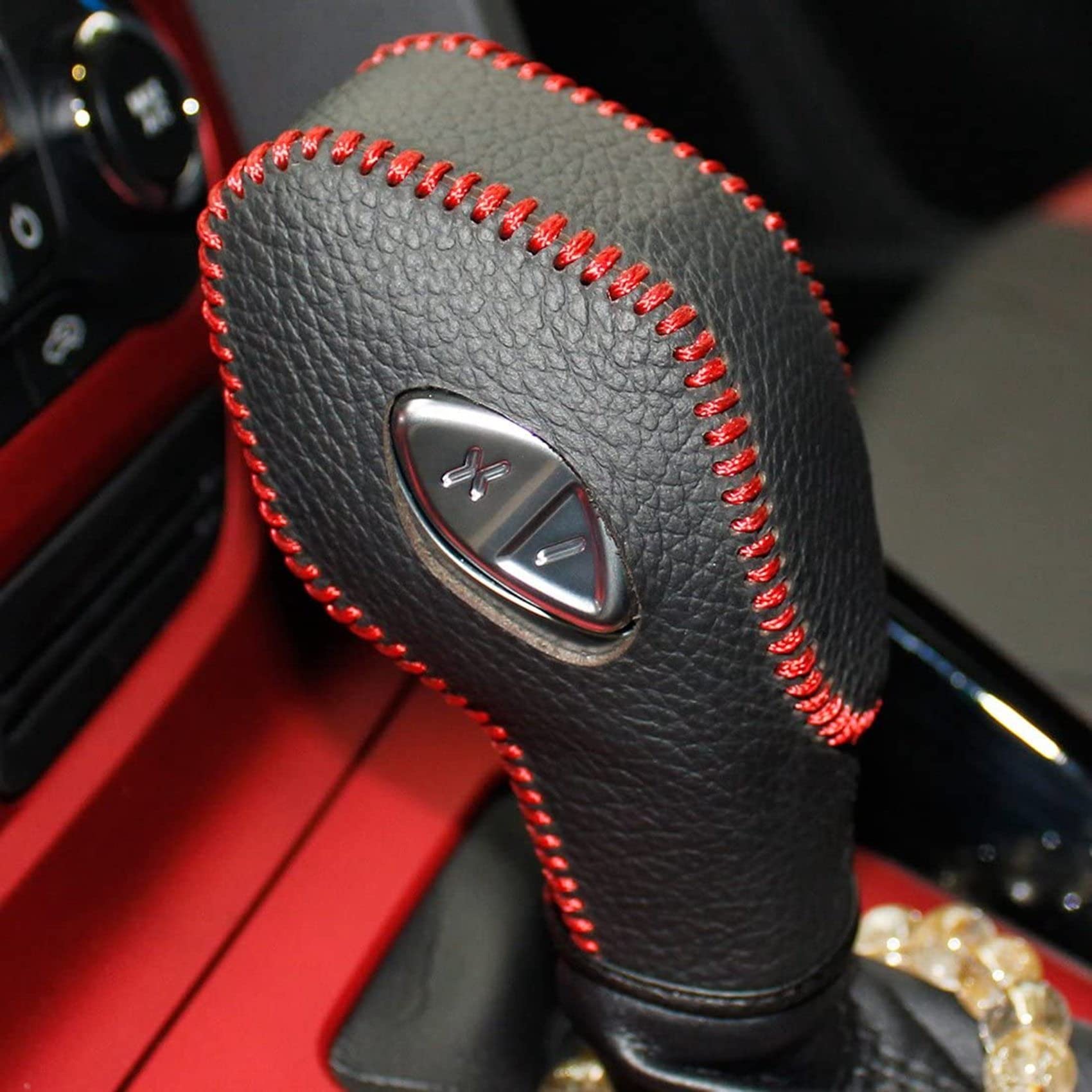 Copri Pomello Del Cambio In Pelle PU Per Ford Fusion/Escape/Focus – Nero Cucito Grigio, Con Ago E Filo