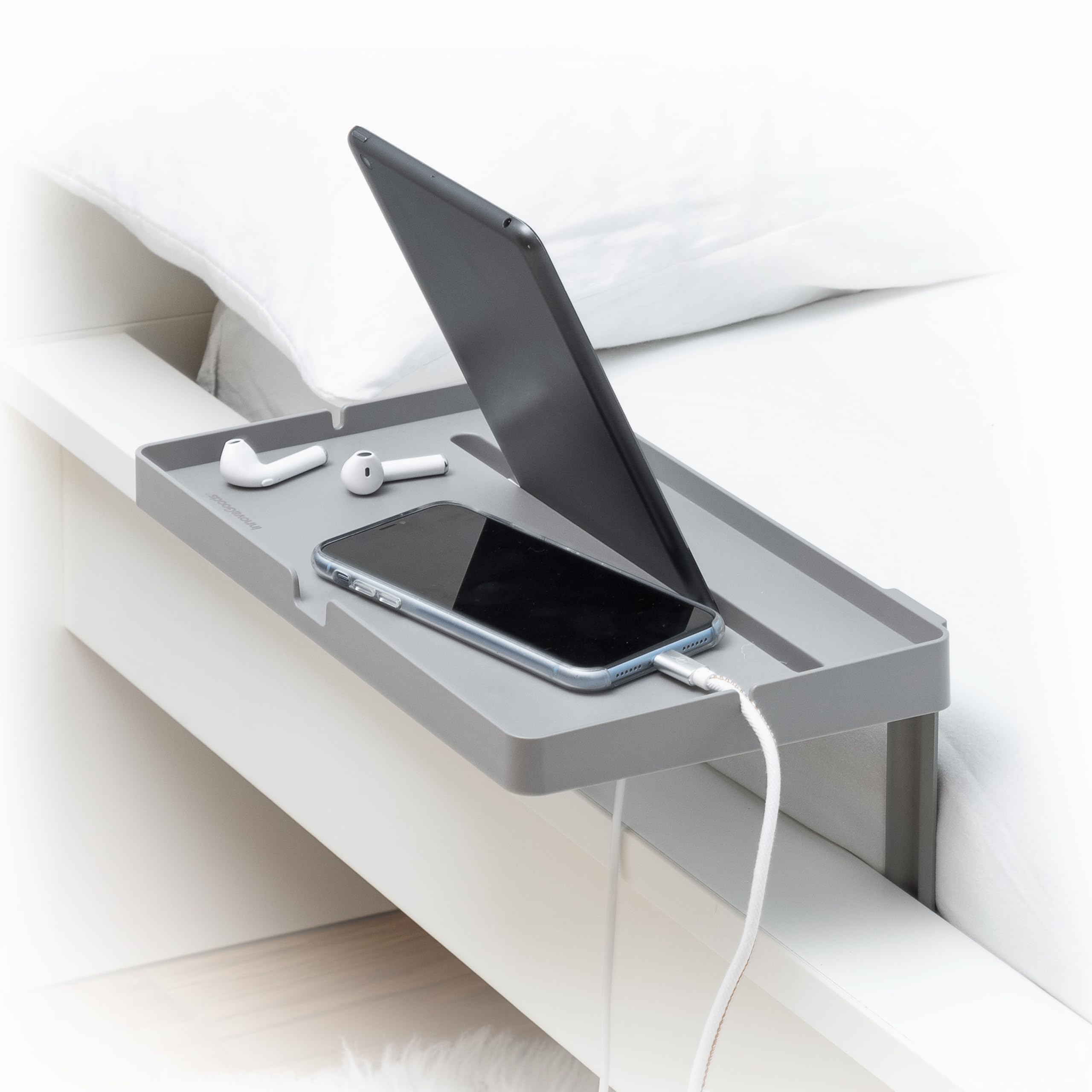 InnovaGoods® Scaffale Universale Bedten per Letto, Multiuso con 3 Ripiani, Regolabile, Pieghevole, Ideale per Libri, riviste, Piante, Giocattoli, Colore Grigio.