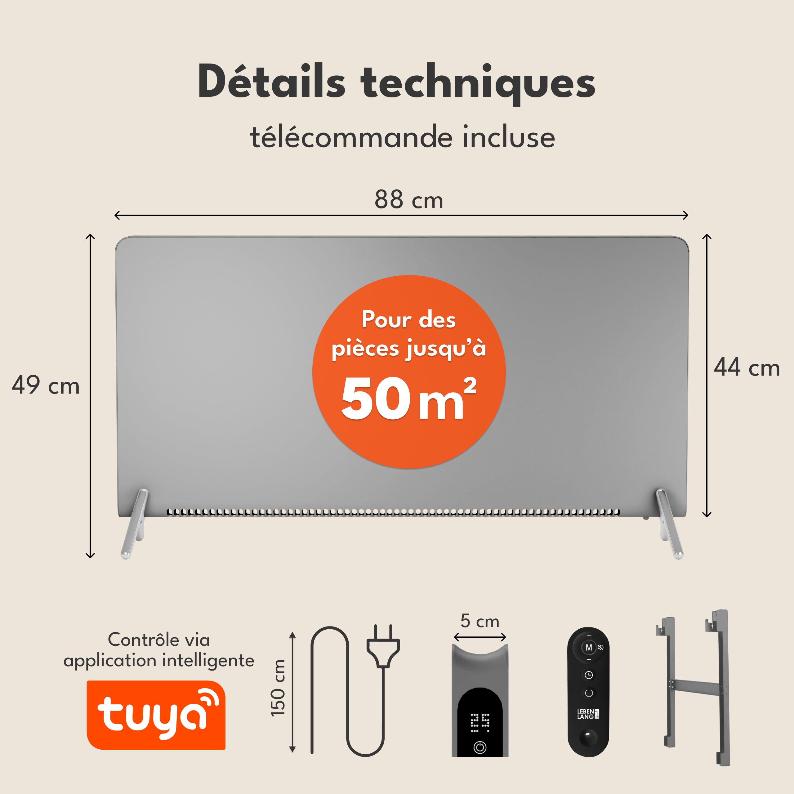 LEBENLANG 2000W Radiateur Electrique economique d'énergie – Avec WiFi