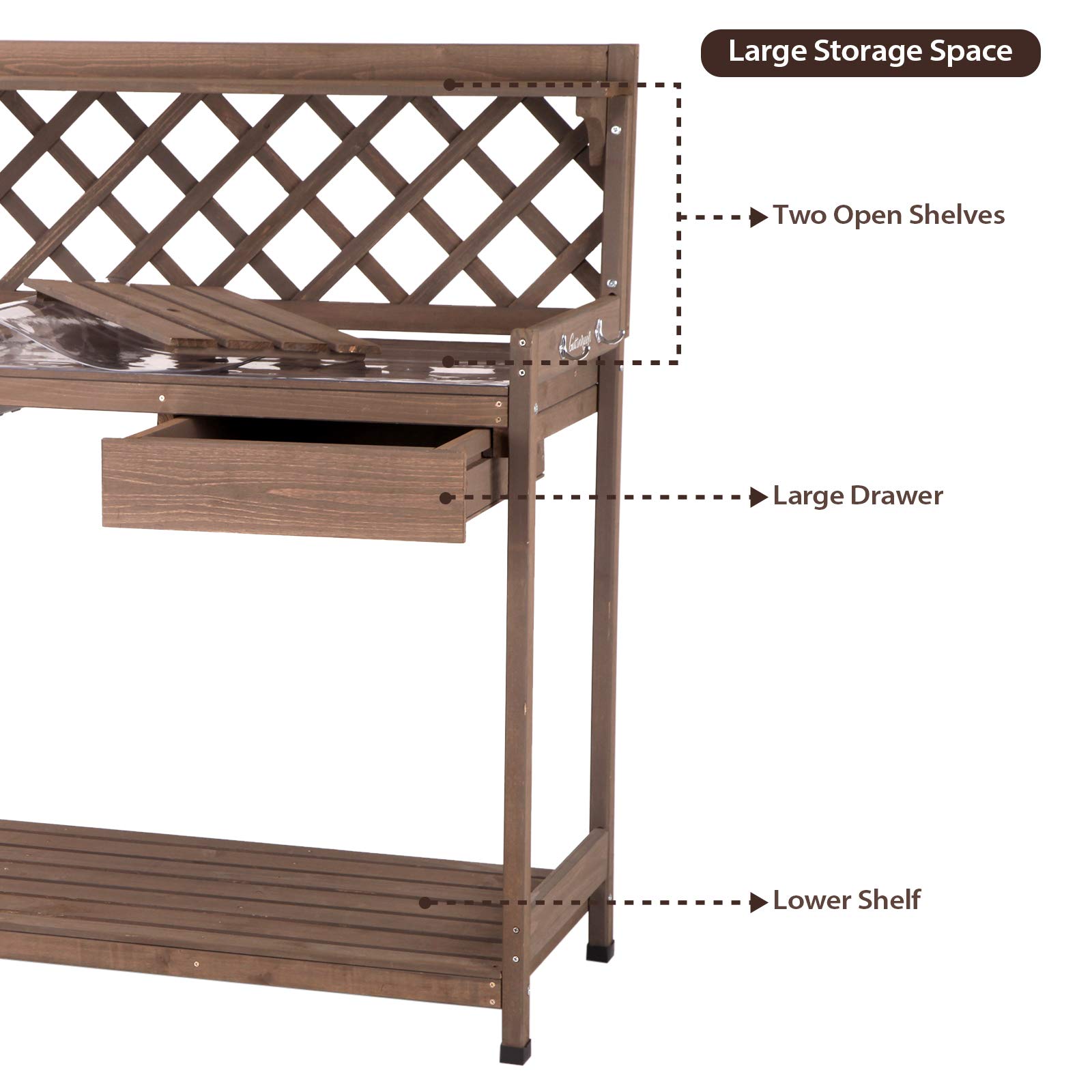 Potting Bench Garden Table for Plants Outside Outdoor Wooden