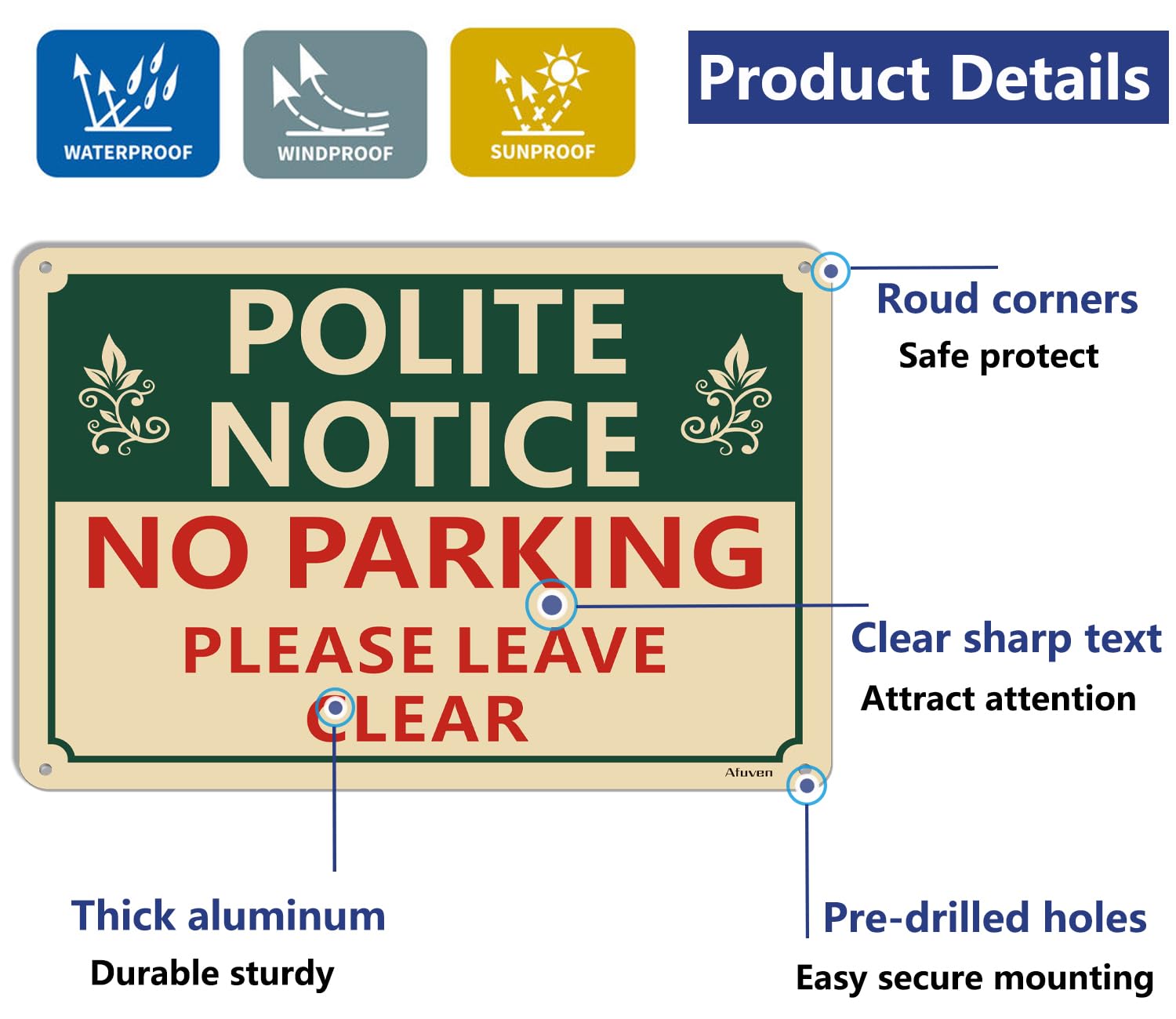 Polite Notice No Parking Please Leave Clear Signs Metal Reflective 30 x 20 cm No Parking Sign in Driveway Outdoor Gate Keep Clear Sign Rust Free Aluminum Easy Mounting Use Waterproof Durable 2 Pack - Image 3