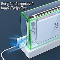 Vista 7 de Mooroer Dust Cover with 16 LED Colors Light Base for Nintendo SwitchOLED, Acrylic Clear Display Box Anti-Scratch Waterproof Slim Dock Case, Cool