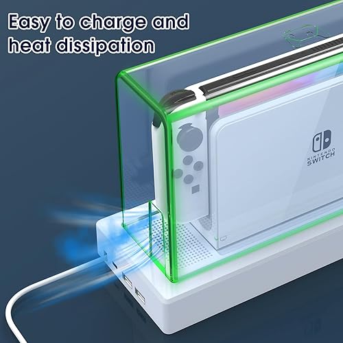 Miniatura 7 de Mooroer Dust Cover with 16 LED Colors Light Base for Nintendo SwitchOLED, Acrylic Clear Display Box Anti-Scratch Waterproof Slim Dock Case, Cool