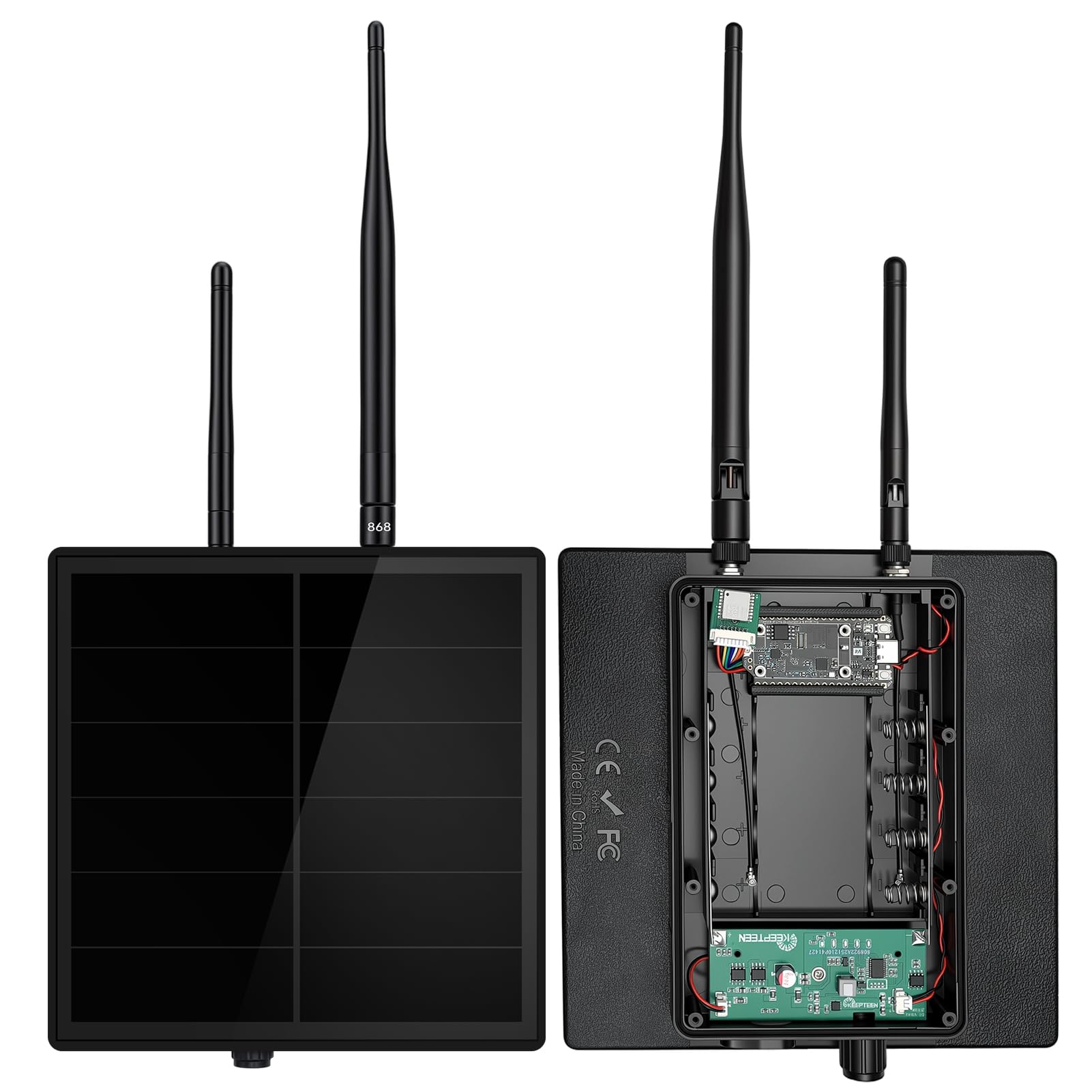 Solar-Kit für ESP32 LoRa V4 Entwicklungsboard mit 868-MHz-LoRa-Antenne, 2,4-GHz-WLAN-Antenne und L76K-GNSS-Modul, wasserdichtes 5-W-Solargehäuse für Outdoor Meshtastic