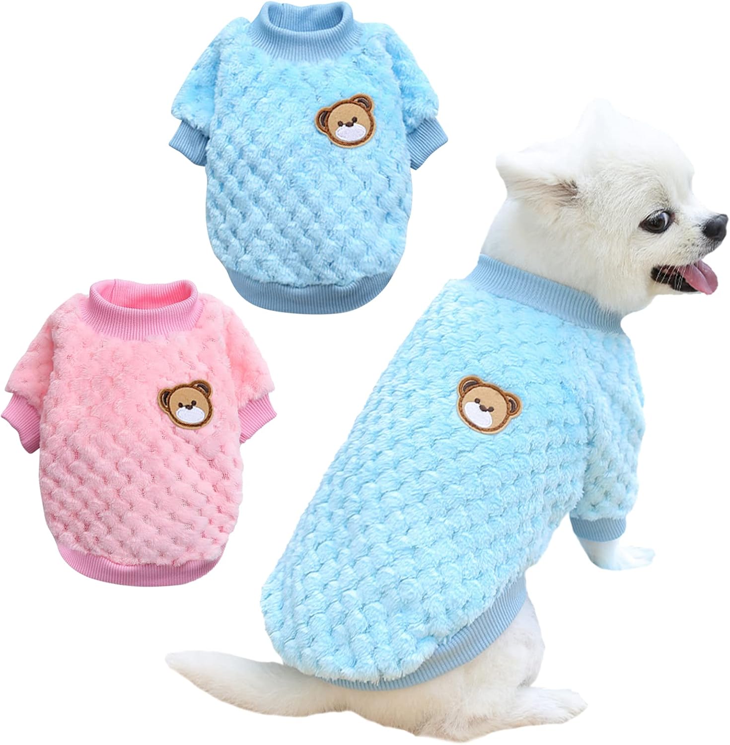Kunyeah 2PCS Winter Warm Pet Sweater Soft Coral Fleece Pet Clothes Cat Outfit Cute Pullover for Small to Medium Pets (X-Large