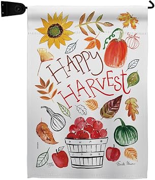 Breeze Decor Happy Harvest Garden Flag Set Maillbox Holder Fall & Autumn Scarecrow Pumkins Sunflower Leaves Season Autumntime Gathering House Banner Small Yard Gift Double-Sided, Made in USA