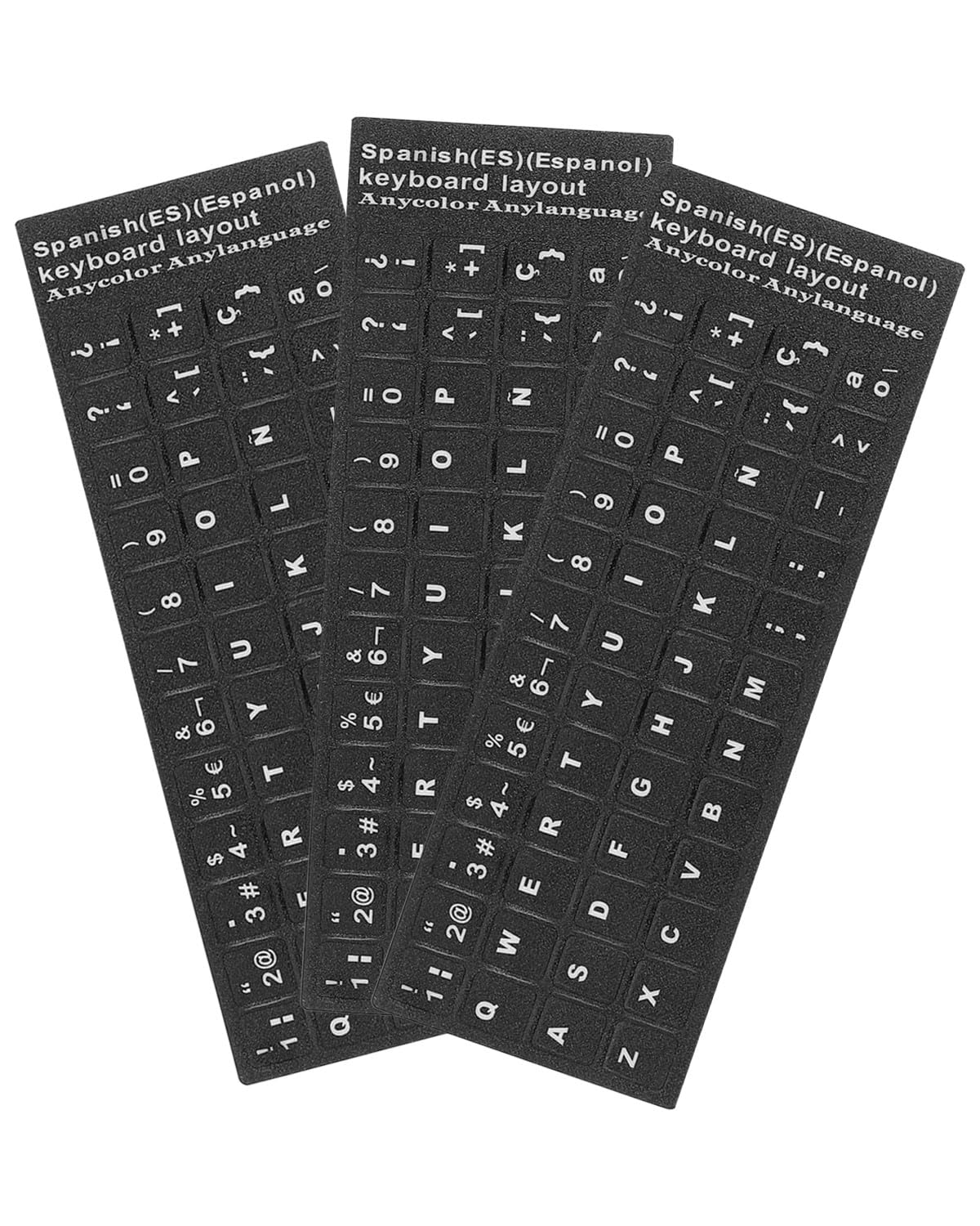 LEEQ 3 Piezas Pegatinas de Teclado Español Universales Calcomanías de Teclado de Repuesto Cubren Fondo con Letras Blancas para Computadora Portátil de Escritorio