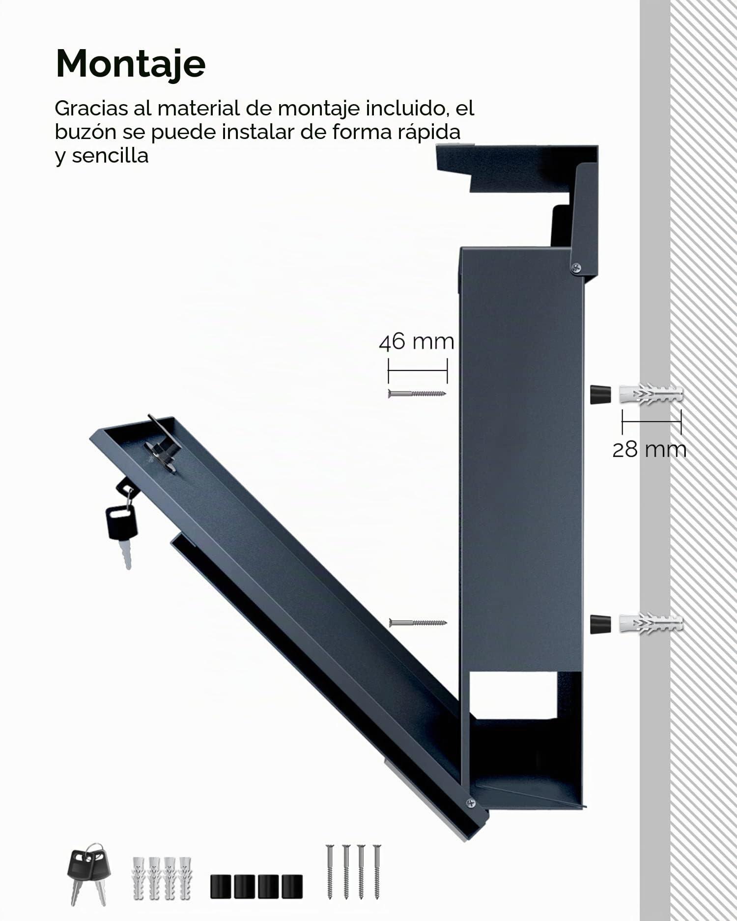 Metzler® Buzón Antracita RAL 7016 con Compartimento para periódicos, Placa de Nombre de Acero Inoxidable V2A, Inoxidable, buzón Moderno de Pared, con Cerradura, 10 años de Suministro de repuestos