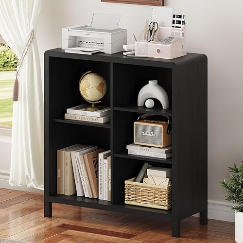 5 Cube Bookshelf, Wood Bookcase with 3 Adjustable Shelves, Farmhouse