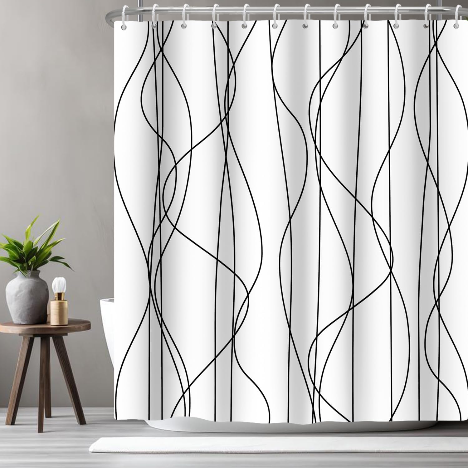SCLDD Black and White Shower Curtain Striped Farmhouse Geometric Modern