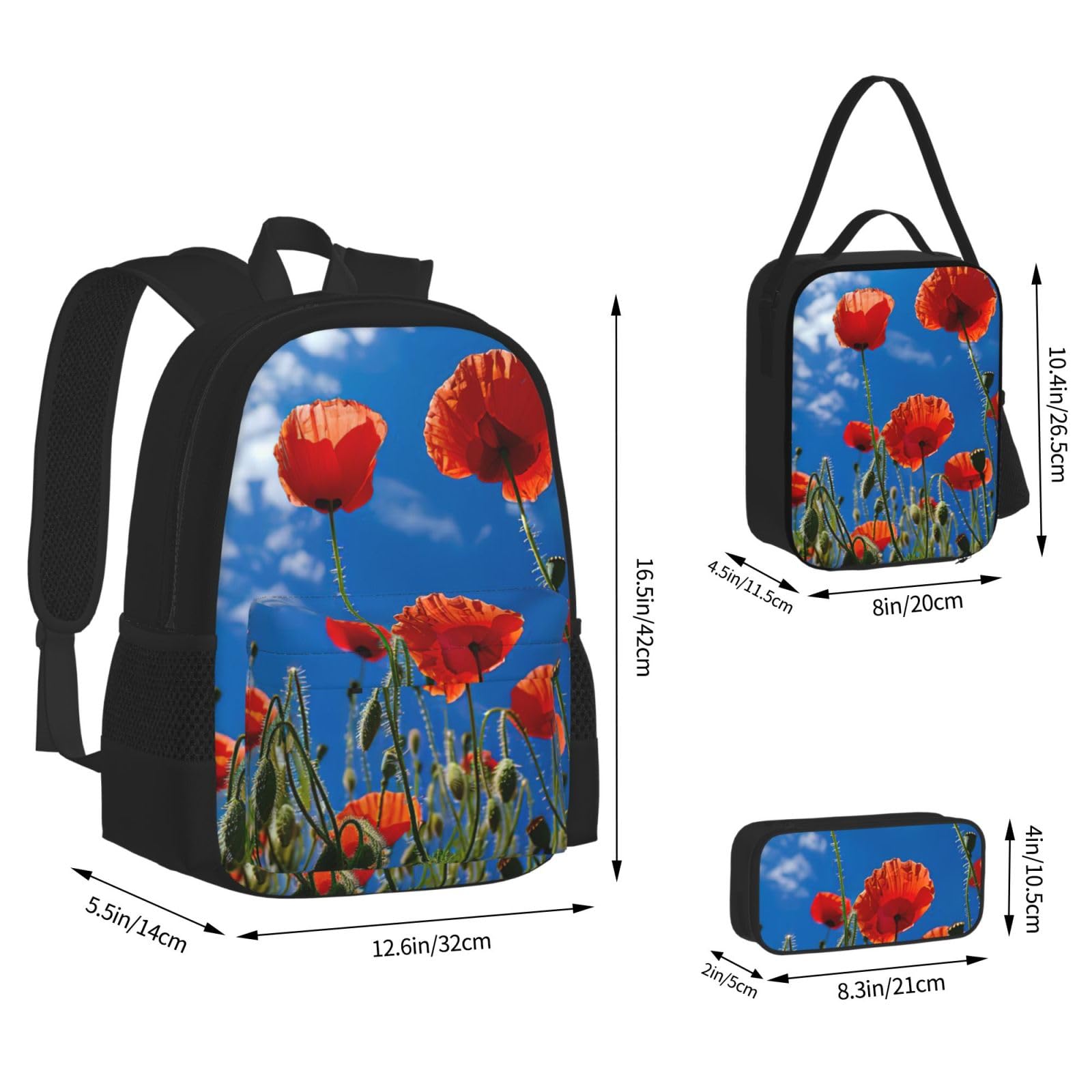 Zaino, borsa portapranzo, astuccio, set da 3 pezzi, per lavoro e