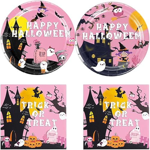 40 suministros para fiesta de Halloween, incluye 20 platos de postre, 20 servilletas, utilizados para decoración de fiesta de cumpleaños de