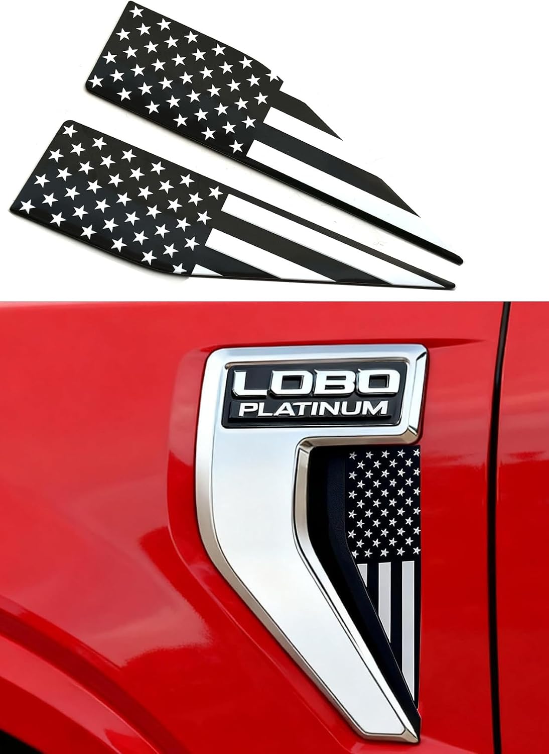 Pair Set American Flag Emblem Car Decal Compatible with 2021-2026 Ford F150 Accessories Custom Fit F150 Exterior Patch Decor Enhances Truck's Style (Black White)