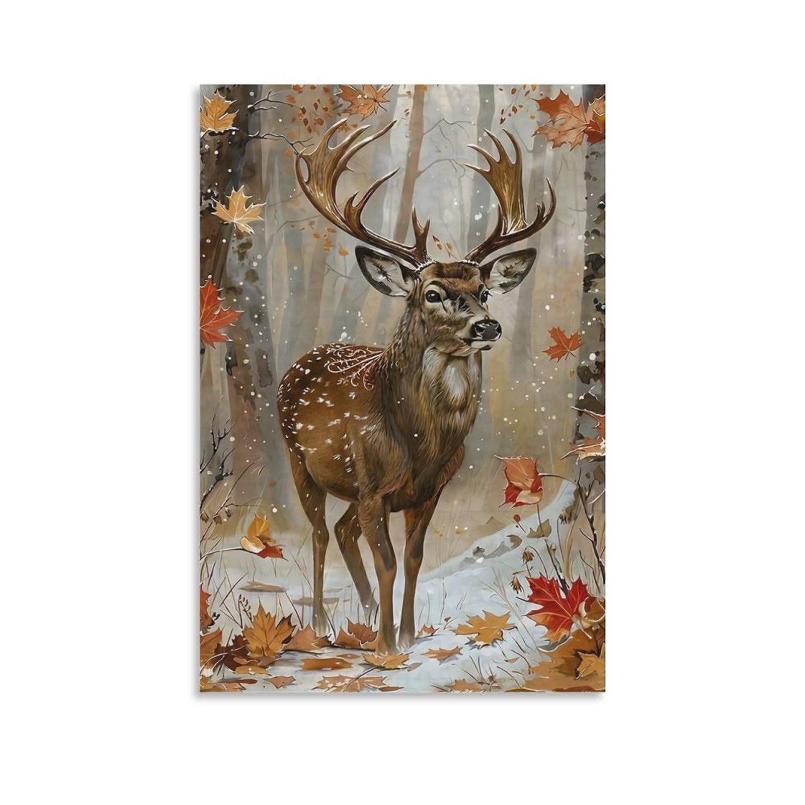 DHBANEIOK Deer in Snowy Forest Wall Decor Poster Giclee Canvas Prints Modern Wall Art Picture Wall Hanging for Bedroom Living Room Decor 16x24inch(40x60cm)