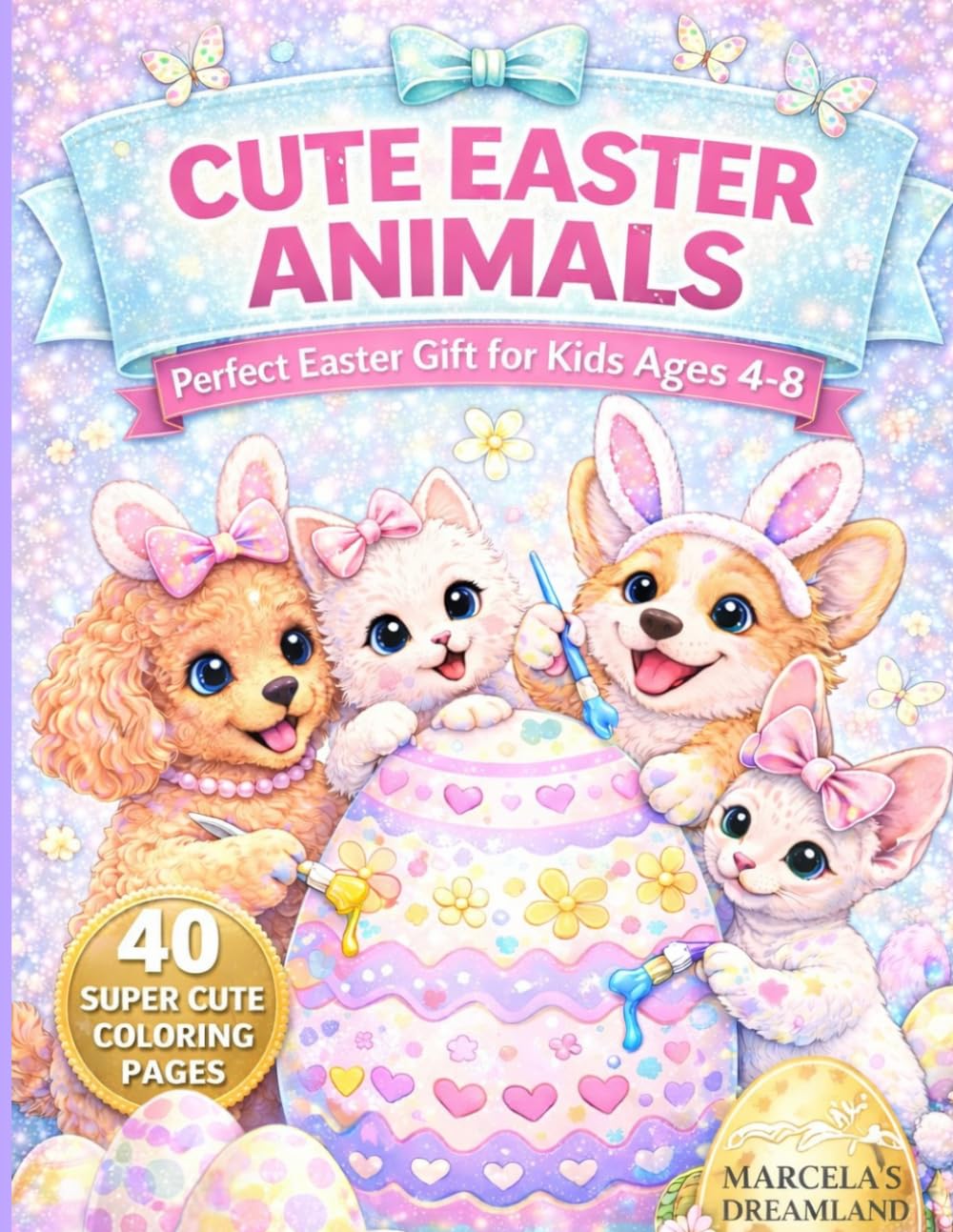 Cute Easter Animals: Adorable Easter Coloring Book for Kids Age 4-8, 40 super Cute Coloring Pages
