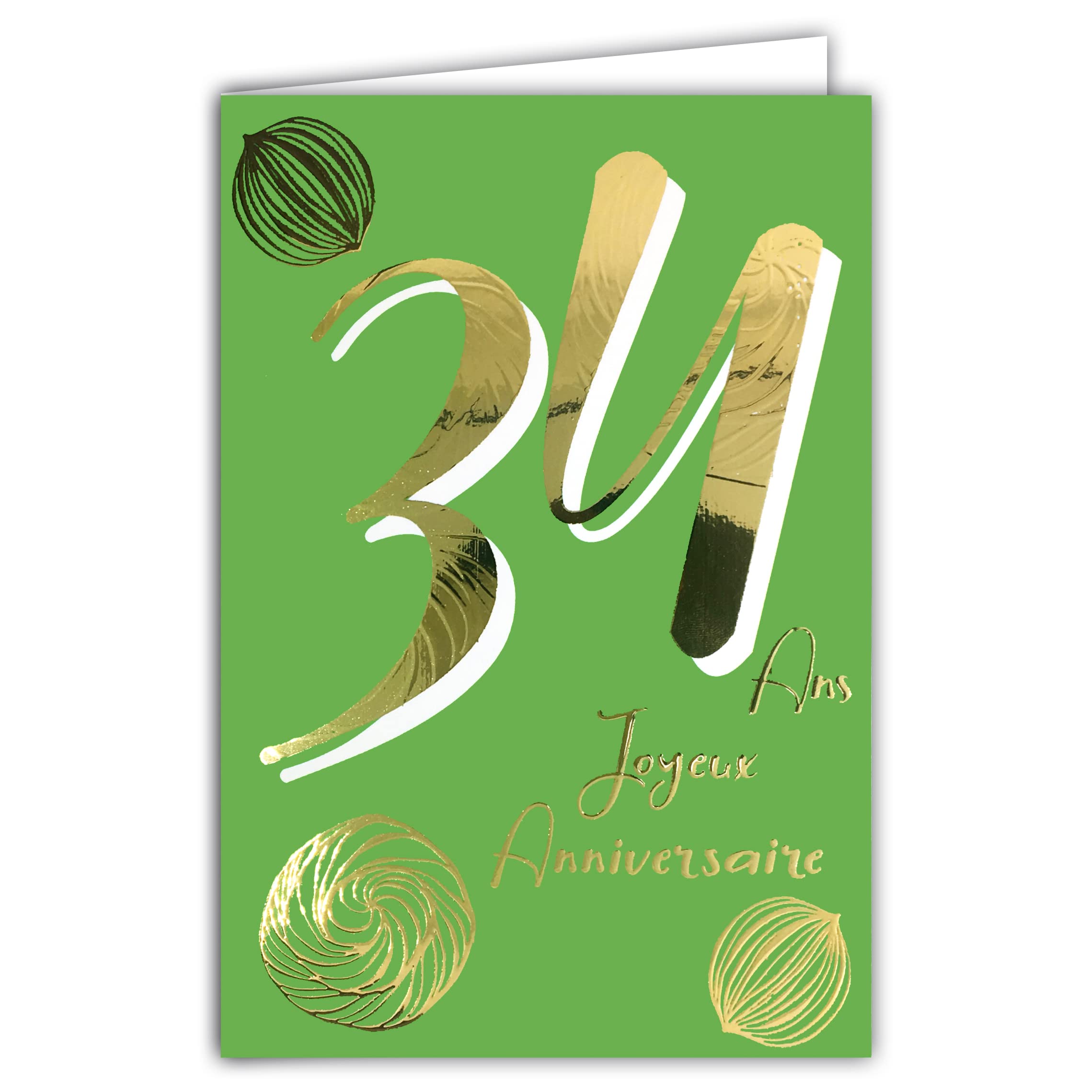 Afie 69-2434 34th Birthday Card in Shiny Gold Embossed Textured for Men and Women - Coloured Text Suitable for Age Inside - Envelope Included - Made in France - ColourAges