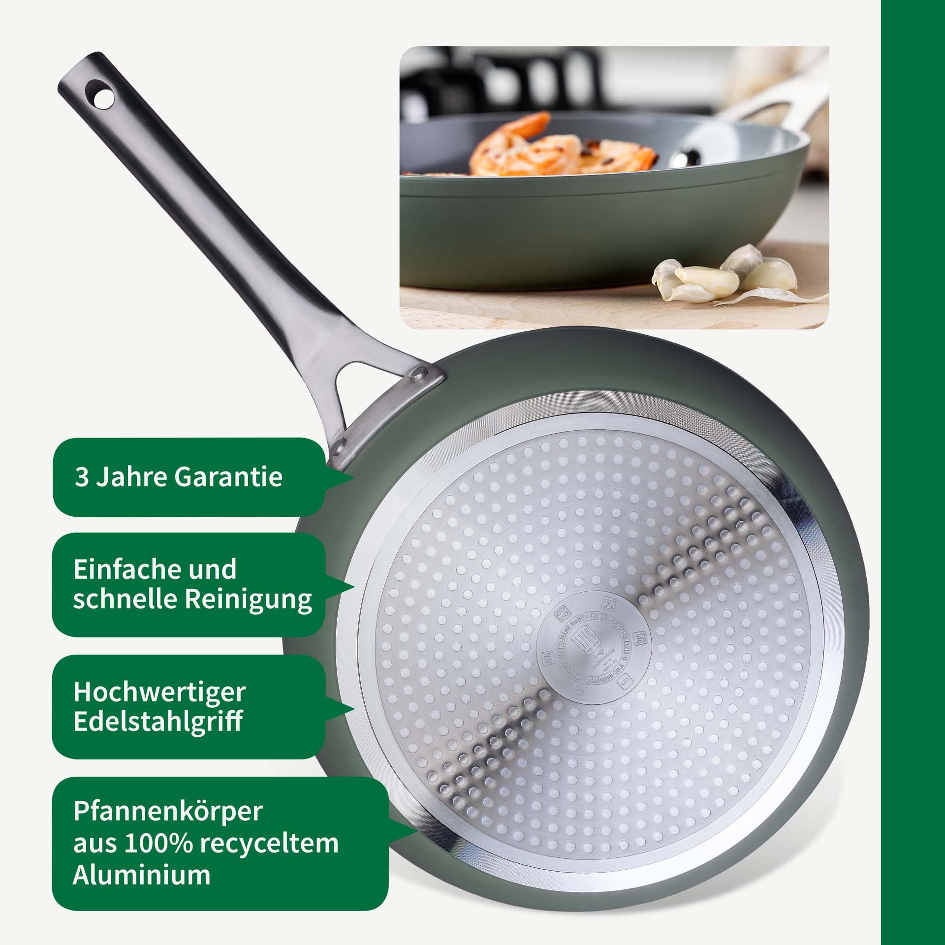 Chefkoch trifft Fackelmann Keramikpfanne Stuttgart Ø 28 cm – Hochwertige Antihaftbeschichtung, 100% recyceltes Aluminium, backofengeeignet bis 200° | Pfanne aus 100% recyceltem Aluminium , Hochwertige Antihaftbeschichtung, Backofengeeignet bis 200°C, Spül