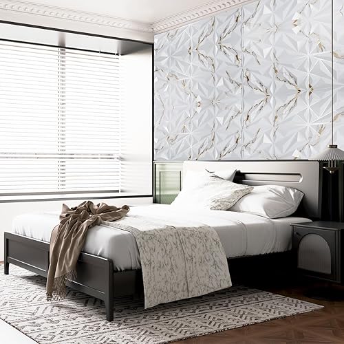 Miniatura 40 de Art3dwallpanels Paquete de 33 paneles de pared 3D de diamante para decoración de pared interior, paneles de pared con textura de flores de PVC