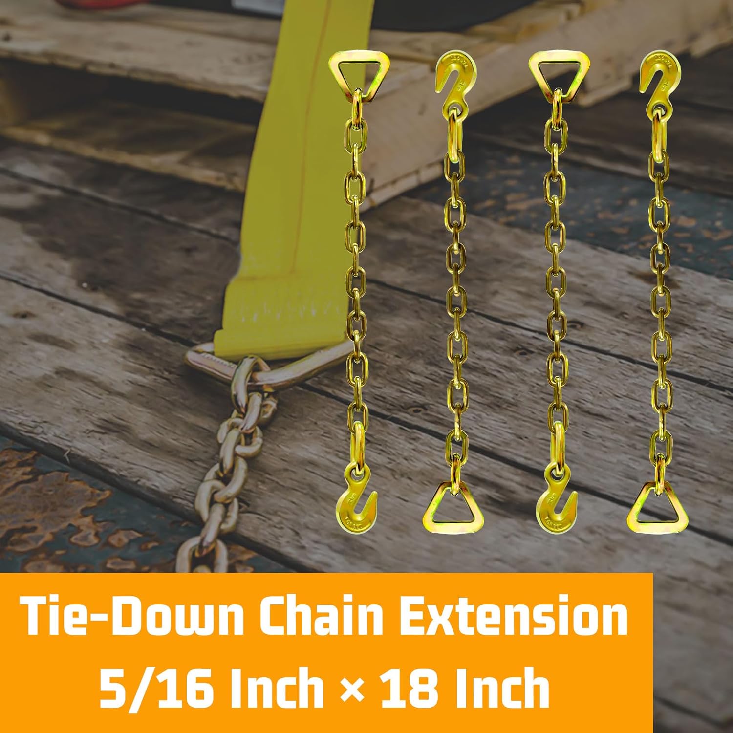 Trailer Chain Extension | 5/16" Ratchet Tie Down Straps with Grab Hooks | 4700 Lbs WLL Zinc-Coated Hooks | Heavy Duty Axle Tire Straps Over The Wheel for Trucks