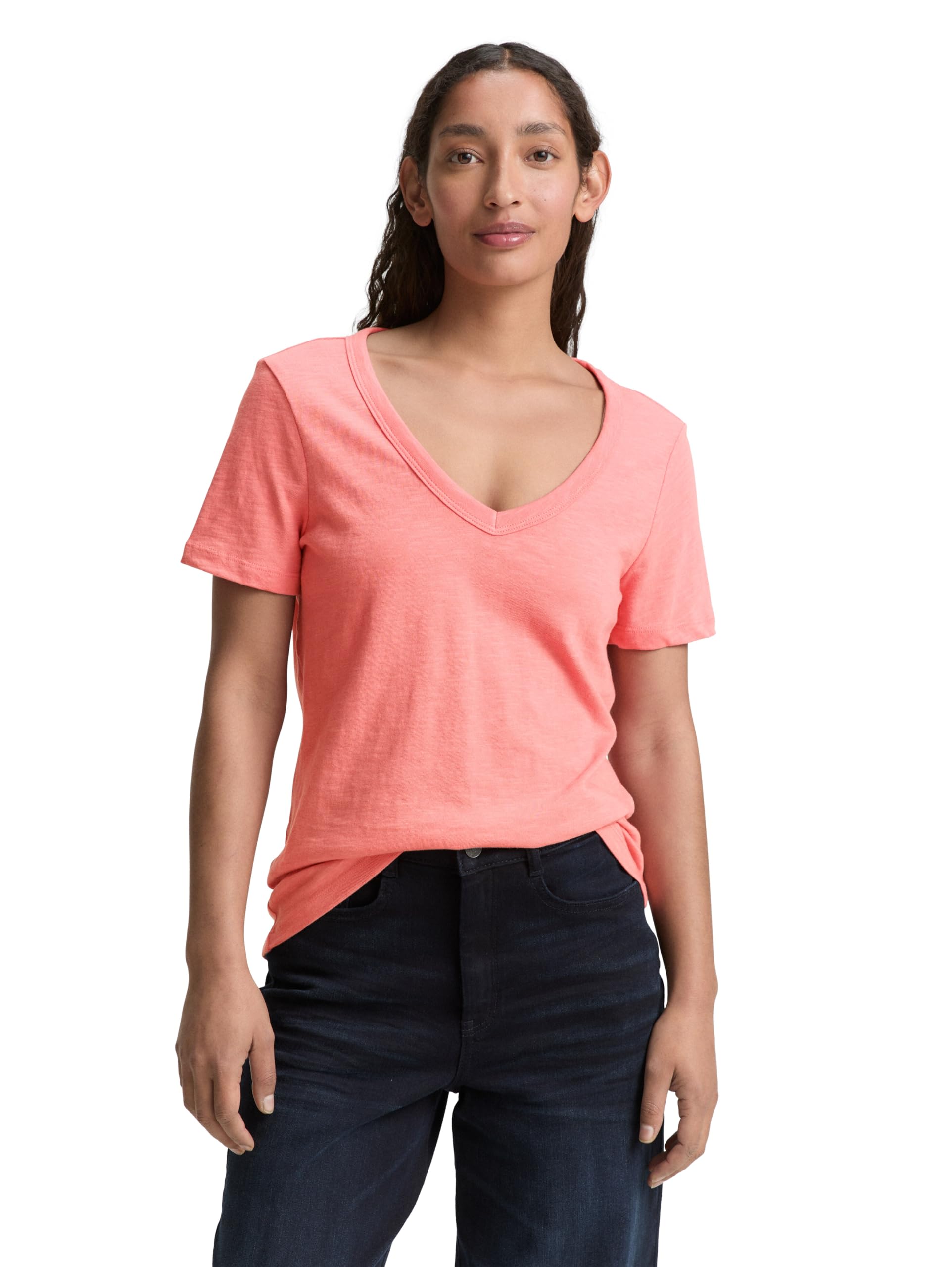 Tom Tailor Damen T-Shirt mit V-Ausschnitt