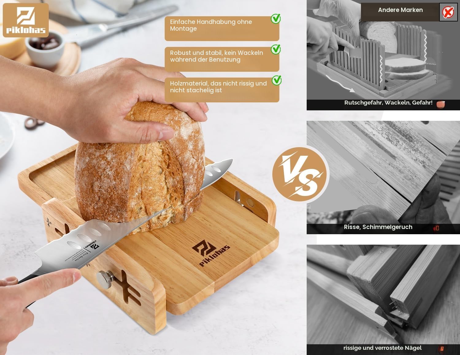 Brotschneider mit Brotmesser, weltweit erster Brotschneider für selbstgebackenes Brot, 4fach verstellbare Stärke, gepaart mit multifunktionalem Wellenschliffmesser für effizientes Schneiden