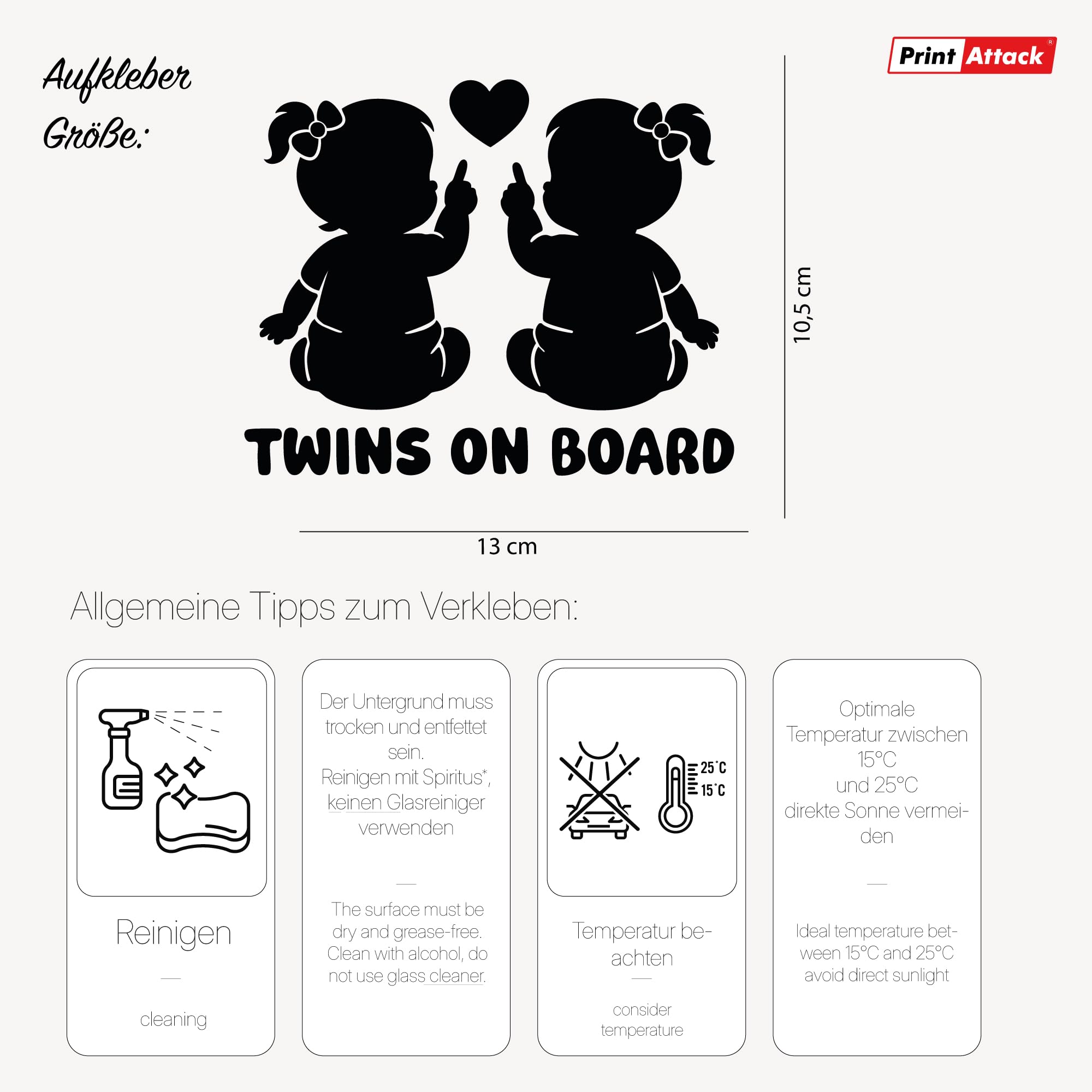 Twins on Board Sticker Car Baby Sticker Twins, Weatherproof Handmade in Germany 13 x 10 cm Boy, Boy, Girl, Girl - Image 2
