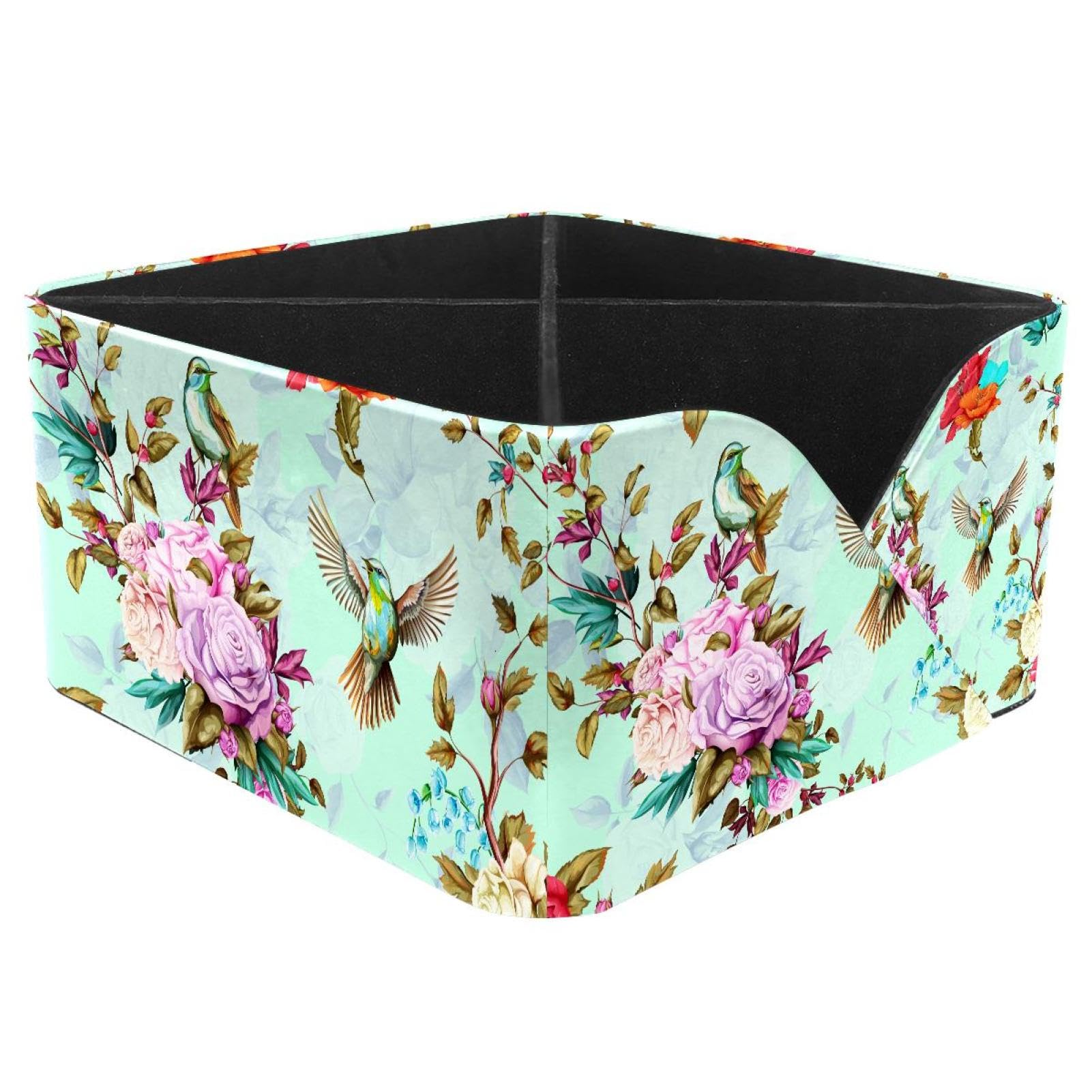 KengjuTesu Roses Poppy Birds Flowers Desktop Organizer Pen Holder, Rectangular Pencil Cup for Office, Study and Makeup Stations