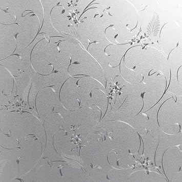VIEDANSA Window Privacy Films, Decorative Window Film, Self Static Cling Vinly Glass Film for Bathroom Home Office Meeting Room,Non Adhesive Etched Flowers Patterns Door Sticker(17.7by78.7 Inch)