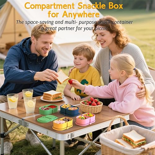 Miniatura 6 de Paquete de 4 recipientes de silicona para aperitivos con tapas, recipientes de doble compartimento para salsa, caja de almacenamiento de alimentos