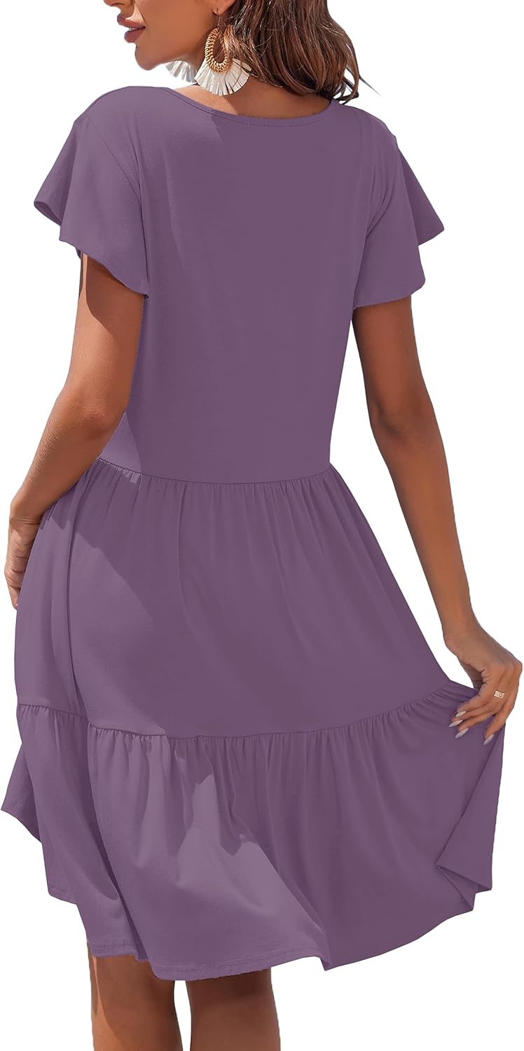 Women's Maternity Nursing Dress Ruffle Cap Sleeve Breastfeeding with Pockets