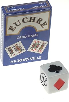 Hickoryville Euchre لعب بطاقات حزمة - 2 Euchre طوابق في 1 مربع مع 1 النرد الأبيض علامة