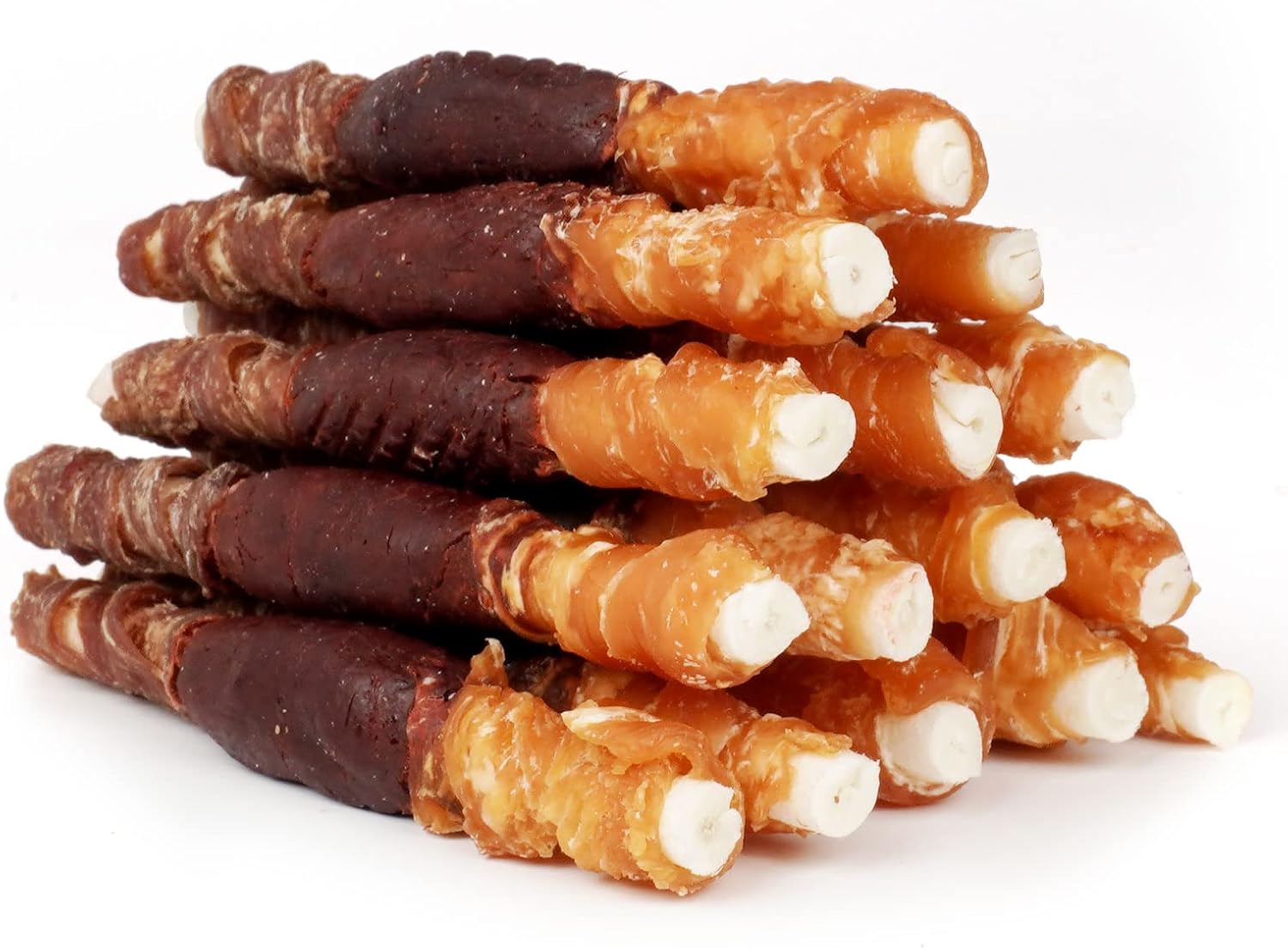 MON2SUN 5 Inch Triple Flavor Rawhide 15 Count for Small and Medium Dogs & Chicken Dumbbells with Rice Rawhide Chews 30 Count for Small Dogs
