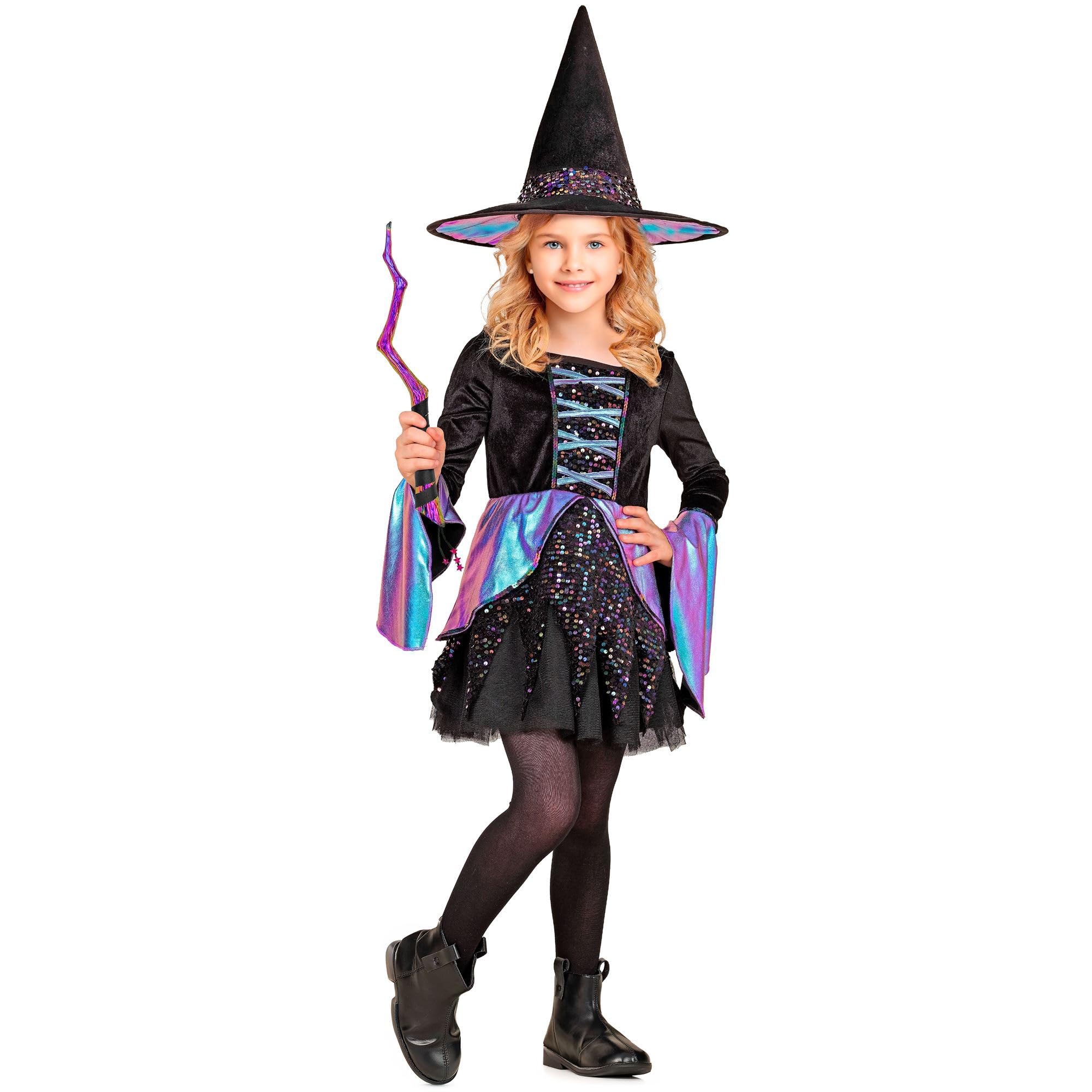 W WIDMANN MILANO Party Fashion – kostium czarownicy dla dziewczynki, sukienka i kapelusz w zestawie, magiczny strój na Halloween i karnawał