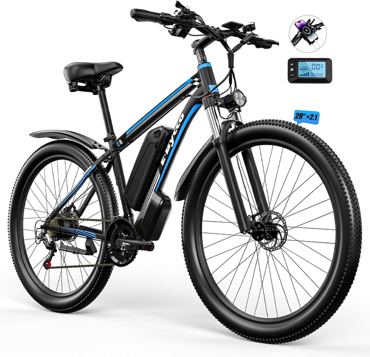E·Bycco 29" Electric Bike for Adults, 48V 17.5AH Battery 750W Peak 1000W E-Bike 34MPH Max 70 Miles 21 Speed Mountain Ebike Pedal Assist Throttle Class 3 Electric Bicycle product image
