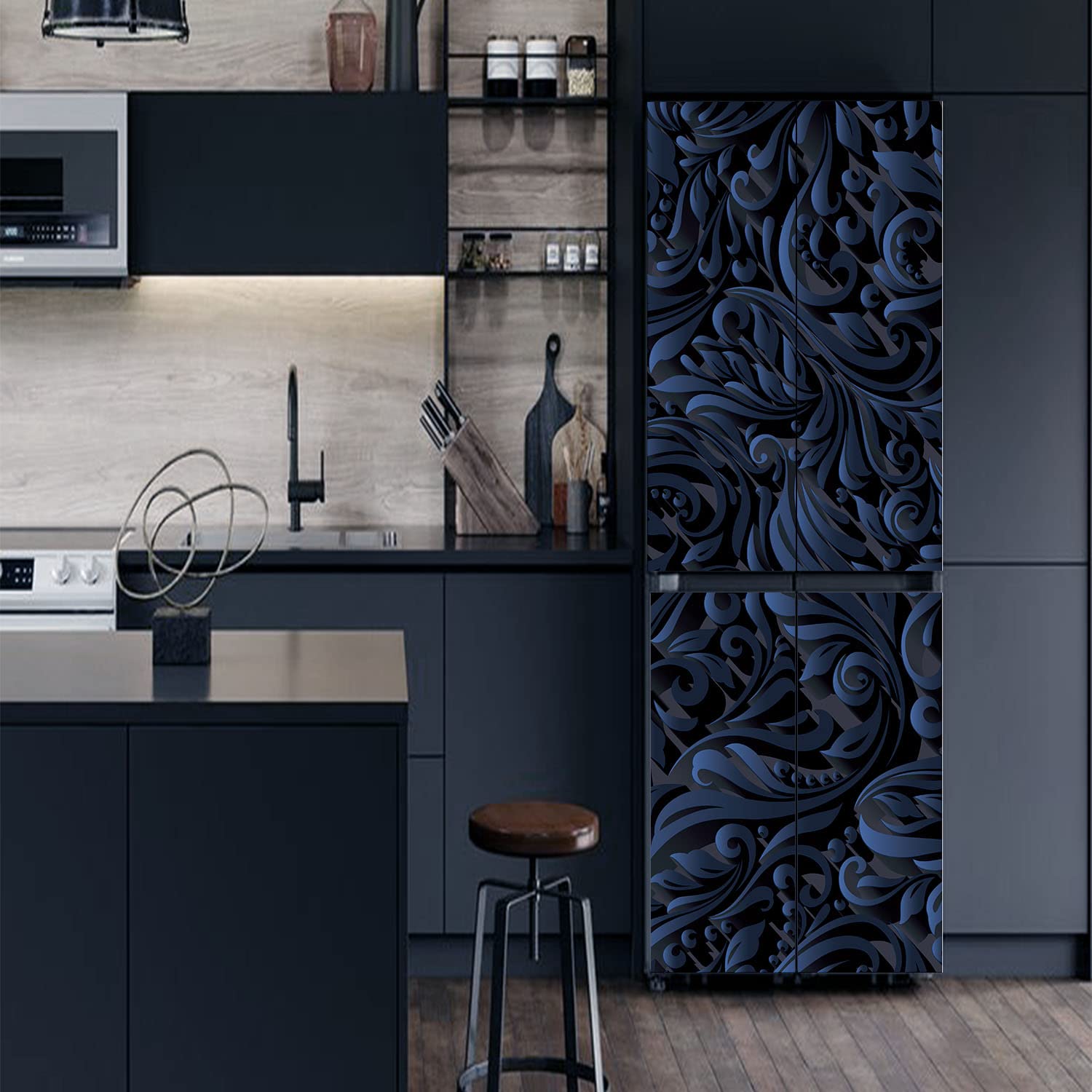 Autocollant Mural Géométrique Noir Et Doré Pour Porte - Effet Cuir - 76x200 Cm - Amovible Et Imperméable - 8