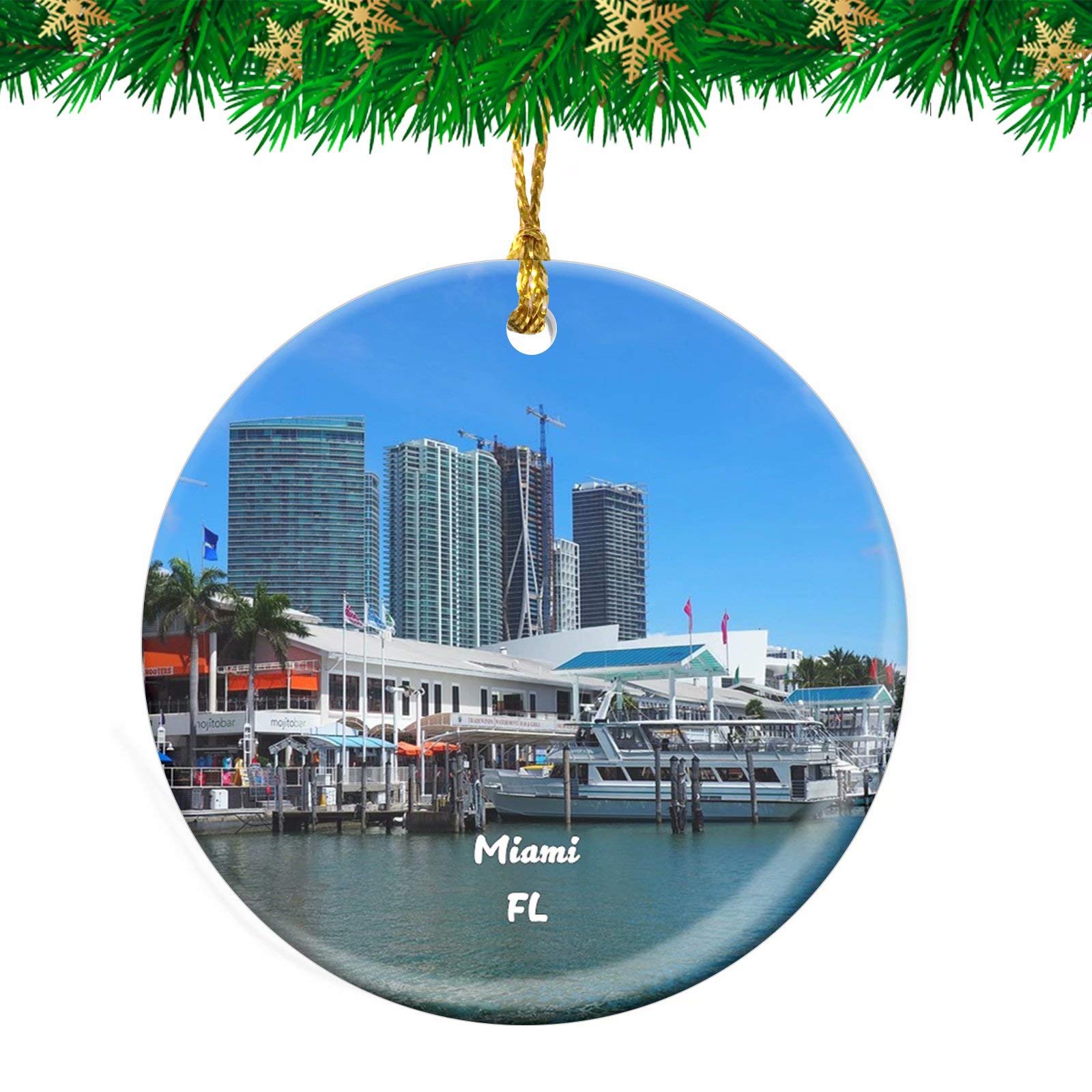 Miami Bayside Marketplace Florida USA Florida USA Christmas Ornament Travel Souvenir Personalized Christmas Tree Pendant Hanging Decoration