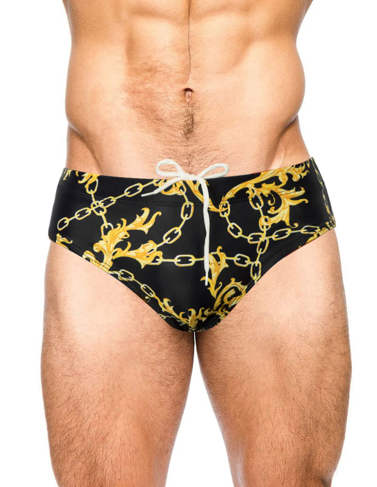 PJ PAUL JONES Men's Swim Brief Denim Print Swim Trunks Drawstring Waist Swimsuit Bikini Briefs