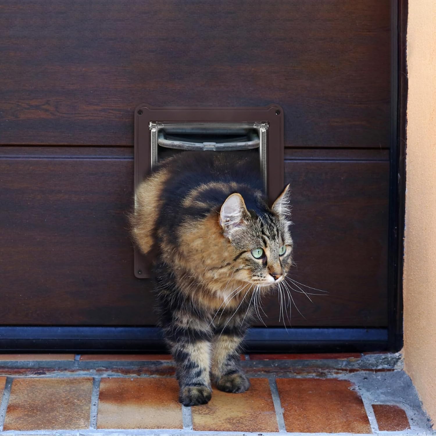 OUNONA Lockable Cat Door with 4-Way Lock Small Dog and Cat Flap for Interior and Exterior Doors for Window and Wall Installation