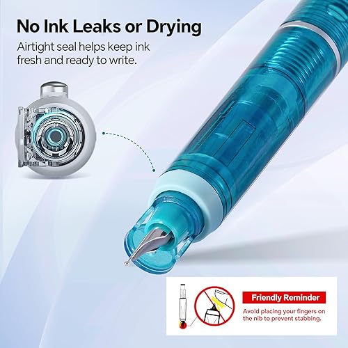 Miniatura 4 de WRITECH Clictek Fountain Pen Set: Retractable Style Blue Ink Medium Nib Transparent Barrel, Includes 5 Ink Cartridges for Gift Set, Smooth Writing