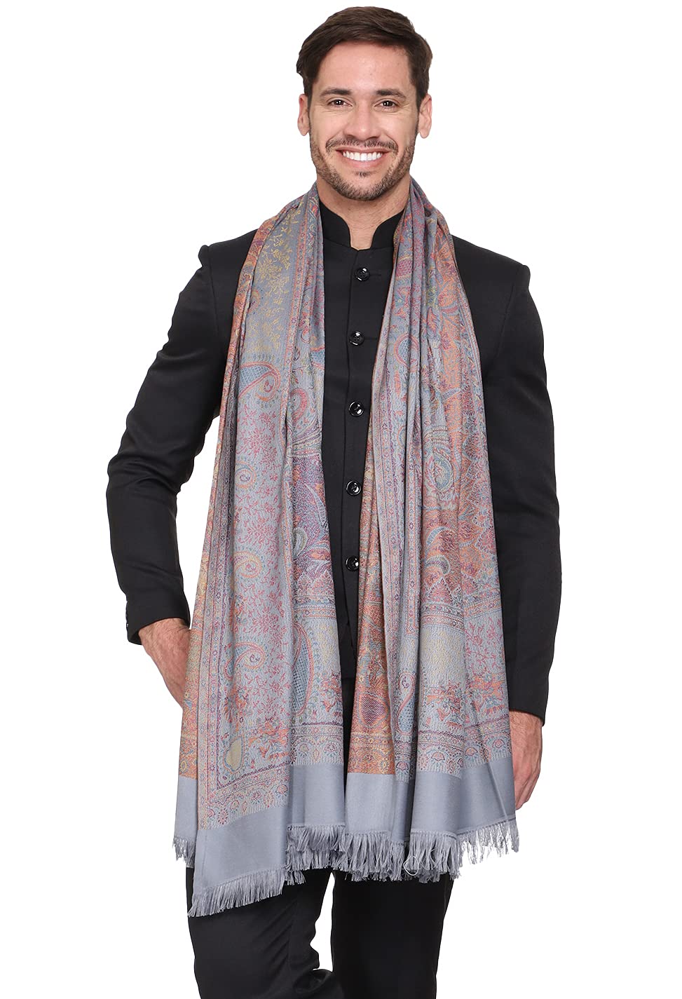 Weavers Villa Men's Paisley Design Woven Poly Wool Blend Gents Shawls, Muffler, Stoles for Men
