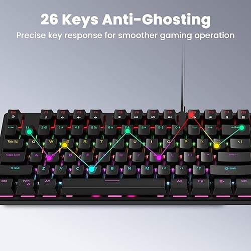 Miniatura 7 de Mechanical Gaming Keyboard Wired, Red Switch USB Keyboard, 104 Key Full Size Light Up Computer Keyboard for PC Mac