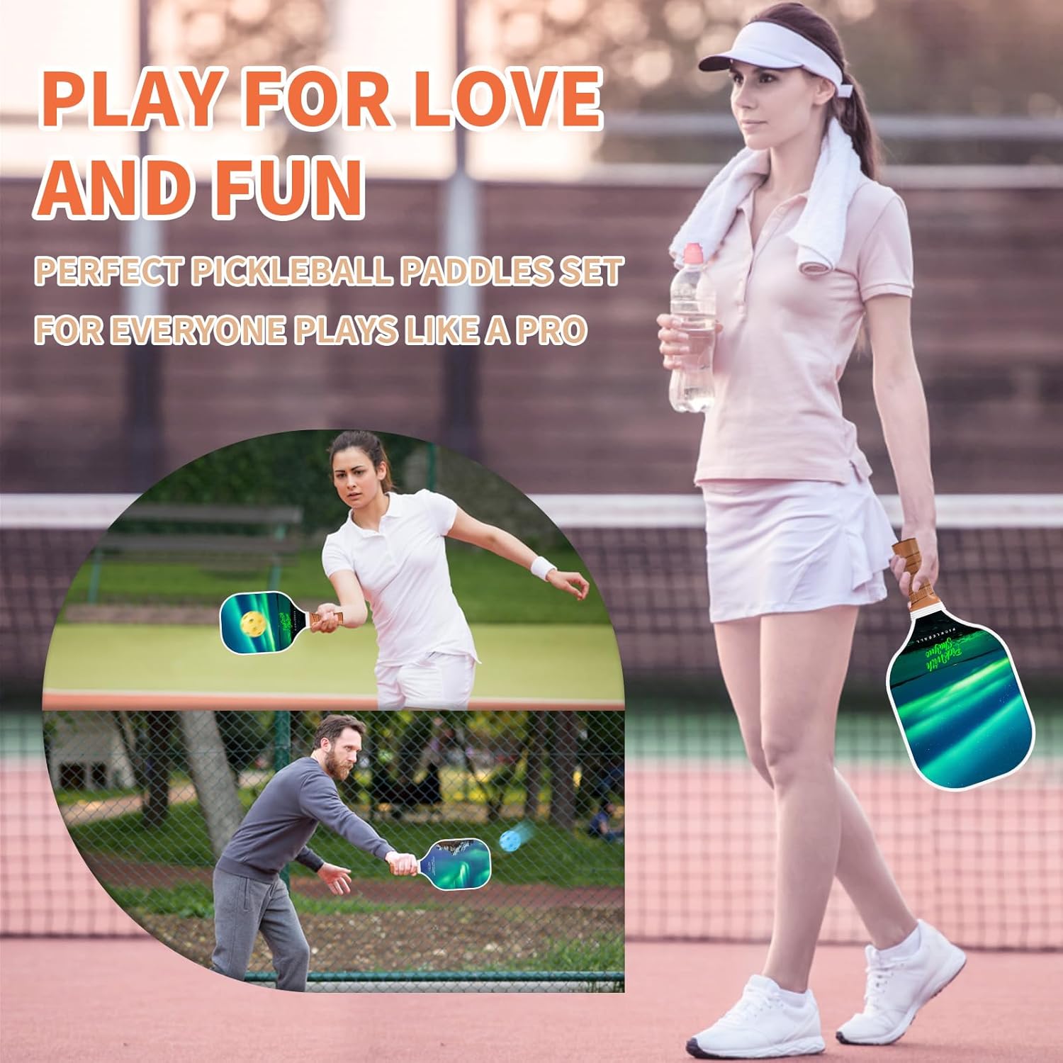 Pickleball Paddles Set of 2 Super Value Set with 2 Pickleball Fiberglass Rackets 4 Balls 2 Pickleball Grip Tapes 2 Sports Towels 1 Pickleball Bag Outdoor Gift for Beginners Family Friends…