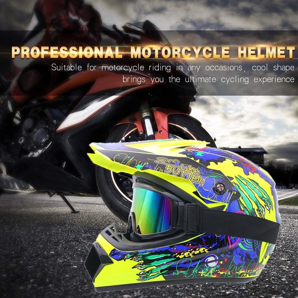 Juventud Niños MTB Casco de Motocross Colocar, con Guantes Gafas Mascarilla, Unisexo Integrales ATV Todoterreno Calle Moto Cascos, Descenso Enduro Quad Dirt Bike Chocar Casco