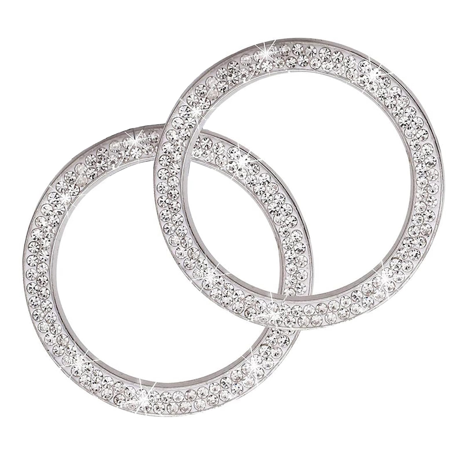 Sandinak 2Pcs Crystal Double Rhinestone Car Engine Start Stop Decoration Ring, Car Interior Accessories Interior Diamond Rhinestone Crystal Rhinestone Ring Key Ignition Starter & Knob Ring